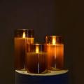 Amber Glass Led Flameless Candles Flickering with Remote, 3 Pack