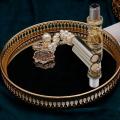 Golden Iron Jewelry Storage Glass Mirror Makeup Display Tray 25cm