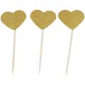 40 Pieces/ Set Of Golden Bling Heart Shape Insert Card with Toothpick