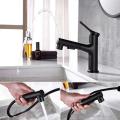 Deck Mounted Single Handle Pull Out Sink Mixer Tap Bathroom, Black