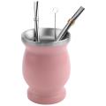 Double-wall Stainless Yerba Mate Gourd Tea Cup Set Coffee Water Pink