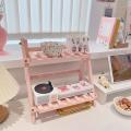 Wooden Double Layer Kitchen Shelf Accessories Spice Rack Holder Pink