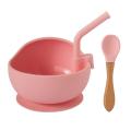 Silicone Bowl Set with Straw Children's Spoon Tableware Pink