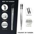 2pcs Tweezers Tips Set Coated Tips Bent Flat Tweezers - Black