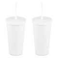 2 Pcs 700ml Cups with Lids and Straws Double Wall for Gifts,white