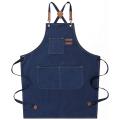 Cotton Cross Back Apron with Adjustable Straps&pockets,m to Xxl(blue)