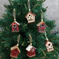 Christmas Hanging Ornament Wooden Cabin Shape Hollow Design, E