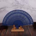 8 Inch Folding Wooden Hand Flower Bamboo Pocket Fan-blue