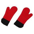 2pcs Red Silicone Mitt Potholder with Extra Long Canvas Stitching