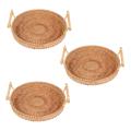 Rattan Bread Basket Round Woven Tea Tray with Handles (8.7 Inches)
