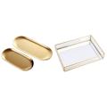 2 Sets Gold Oval Stainless Steel Trinket Tray, Towel Storage Dish