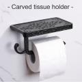 Bathroom Rack Bronze Carved Toilet Paper Holder with Phone Holder A