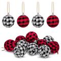 12pcs Plaid Fabric Ball Hanging for Xmas Tree Ornaments,holiday Party