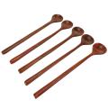 5 Pieces Korean Style Natural Natural Wood Long Handle Round Spoons