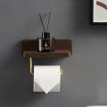 Solid Wood Brass Wall Mounted Bathroom Tissue Paper Holder Beech