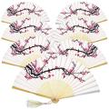 12 Pieces Hand Held Fans Silk Bamboo Folding Fans for Wedding Gift