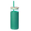 Straw Cup with Bamboo Cover High Borosilicate Glass Cup Green