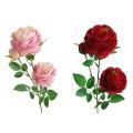 3 Heads Artificial Flowers Peony Bouquet Silk Flowers(red)