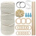 Macrame Cotton Cord 3mm with Macrame Beads Wooden Rope Rod with Hooks