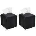 Tissue Box Cover Holder Square Pu Leather Facial Tissue Box -black