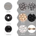 200 Pcs Wooden Beads with Hemp Rope for Fall Black Gray White