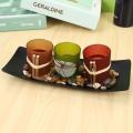 3 Candlestick Cup Decorative Candle Holders with Rocks and Tray
