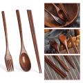 Wooden Cutlery Set Reusable Spoon Fork Chopsticks for Camping Lunch