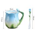 Ceramic Rose Flower Shape Teacups Breakfast Cups with Spoon-blue