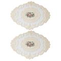 2x European Oval Embroidered Lace Fabric Transparent Table Mat Beige