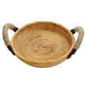 Rattan Round Basket Tray with Handle,for Breakfast Drink Snack Tea B