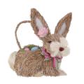 Easter Straw Rabbit Basket Hand Woven Animal Decorative