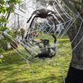 Halloween 12 Ft Spider Web and Hairy Spider Props with Stretch Cobweb