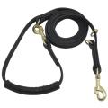 Dog Leash Soft Real Leather Handle Double Leashes P Chain-black