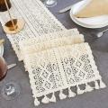 Nordic Crochet Lace Table Runner with Tassel Cotton Home Decor A
