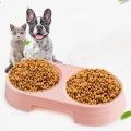 New Pet Feeder Pink Color Plastic Double Bowl Cats and Dogs Eating