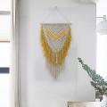 Macrame Wall Hanging Beige and Yellow Woven Tapestry with Tassel Boho