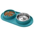 Dogs Feeder Bowl Pet Bowls with Steel Water Bowl for Puppy, Green