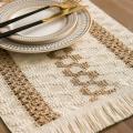 4pcs Hemp Rope Woven Colorblock Placemat for Table Woven Placemat D