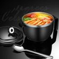 Round Instant Noodle Bowl with Lid and Handles Stainless Steel Black