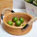 Rattan Round Basket Tray with Handle,for Breakfast Drink Snack Tea B