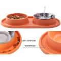 Dogs Feeder Bowl Pet Bowls with Steel Water Bowl for Puppy, Orange