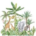 Cartoon Tropical Rainforest Animals Elephant Giraffe Nordic Plant