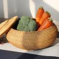 Round Rattan Box,wicker Fruit Basket with Lid Basket for Bread,snack