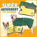 Dog Towel Dog Drying Coat Microfiber Pet Dog Cat Bath Robe,l Green