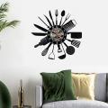 Cutlery Vinyl Record Wall Modern Design Spoon Fork Decorative Clock