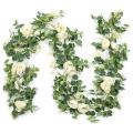 2 Pack Eucalyptus Garland with Champagne Rose, Silk Floral Vines(c)