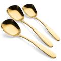 3 Pcs/set Stainless Steel Flat Spoons Chinese Spoon Sets -gold