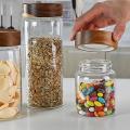 Wood Lid Glass Airtight Canister Food Sealed Grounds Candy Jars C