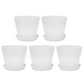 5x Plastic Plant Flower Pot with Tray Round White Upper Caliber 17cm