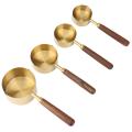 Kitchen Measuring Tool Plating Cups Spoon Walnut Wooden Handle Gold B